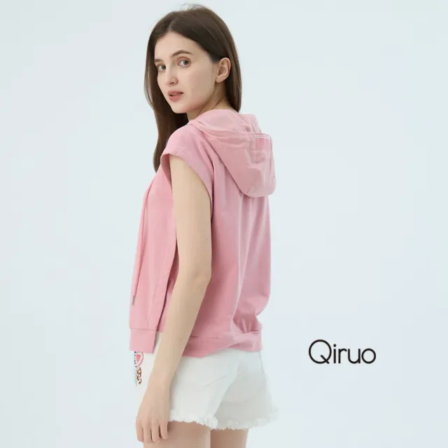 【Qiruo 奇若名品】專櫃女裝粉紅色連帽上衣7303A連帽無袖設計 