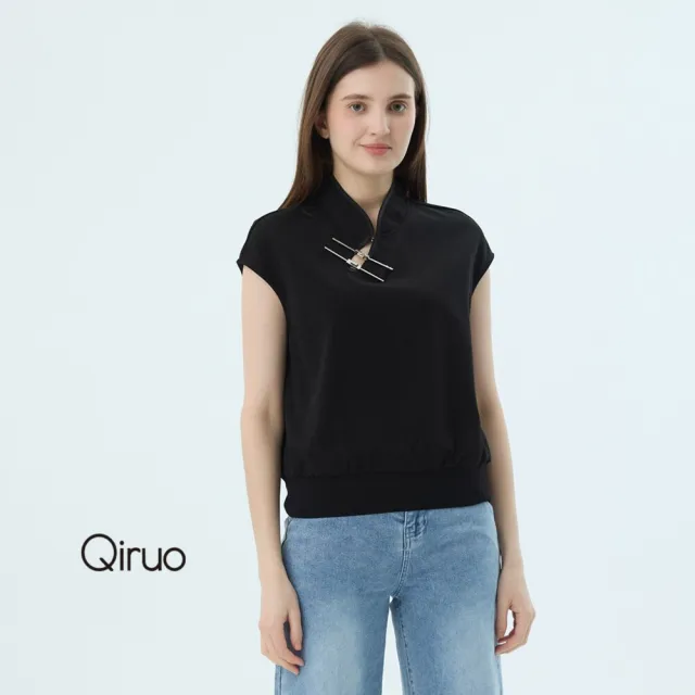 【Qiruo 奇若名品】專櫃女裝黑色上衣7319A中國領 