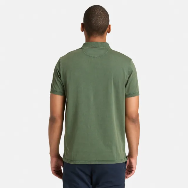 【Timberland】男款松綠色休閒短袖Polo衫(A6R29A6X)