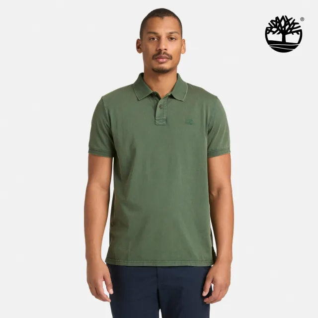 【Timberland】男款松綠色休閒短袖Polo衫(A6R29A6X)