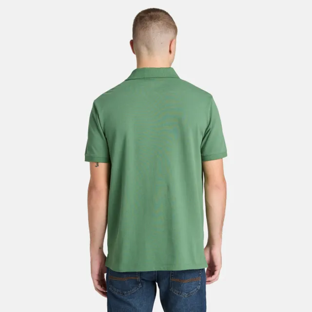 【Timberland】男款綠色休閒短袖Polo衫(A24H2A6Z)