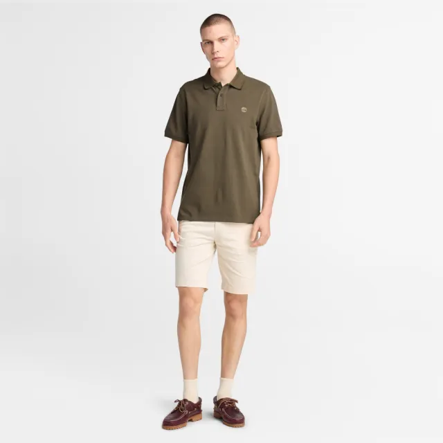 【Timberland】男款軍綠色休閒短袖POLO衫(A6943A58)
