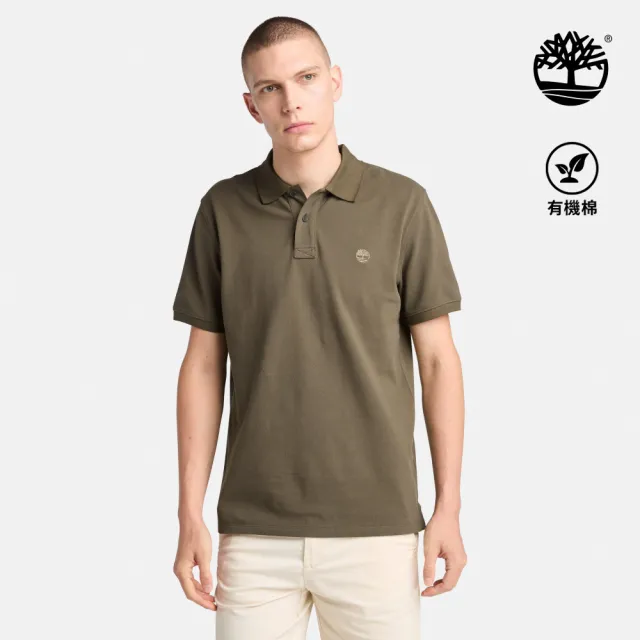 【Timberland】男款軍綠色休閒短袖POLO衫(A6943A58)