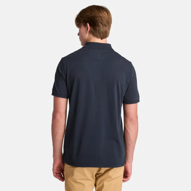 【Timberland】男款深寶石藍休閒短袖Polo衫(A6R29433)