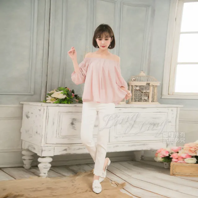 【lingling】兩穿鬆緊一字領露肩短袖上衣 女裝女上衣(PA4129-共3色)