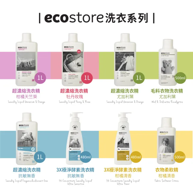 【ecostore 宜可誠】超濃縮環保洗衣精-尤加利葉1Lx6(無人工香精/貼身衣物/手洗/無螢光劑/低泡沫)