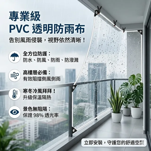 【poko】PVC透明防雨布 2*2m 包邊附綁繩(防水防風防潑雨  塑膠布 保溫膜)