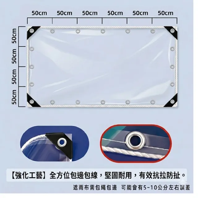 【poko】PVC透明防雨布 2*2m 包邊附綁繩(防水防風防潑雨  塑膠布 保溫膜)