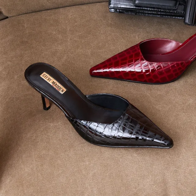 【steve madden】鱷魚皮前包尖頭涼跟鞋 ALEXI(黑色)