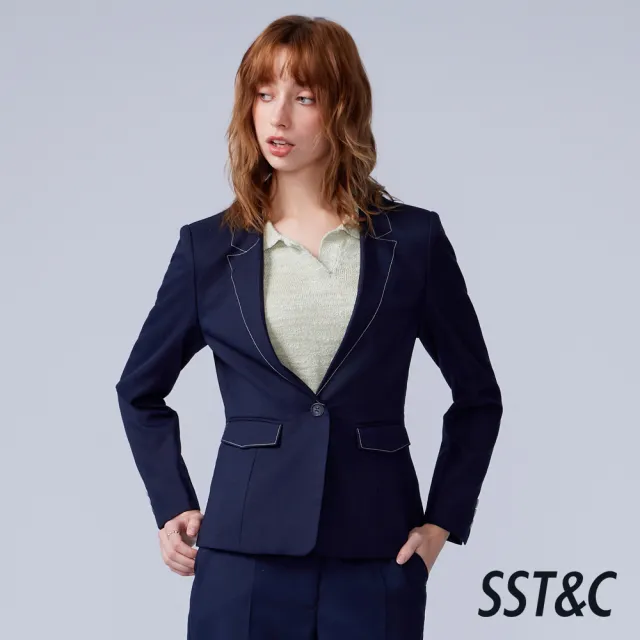 【SST&C】女裝_藏青繡線裝飾假領休閒西外82126307004(換季55折)