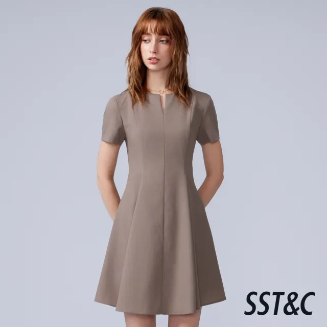 【SST&C】女裝_深咖啡V領剪接設計短袖洋裝82126320004(換季55折)