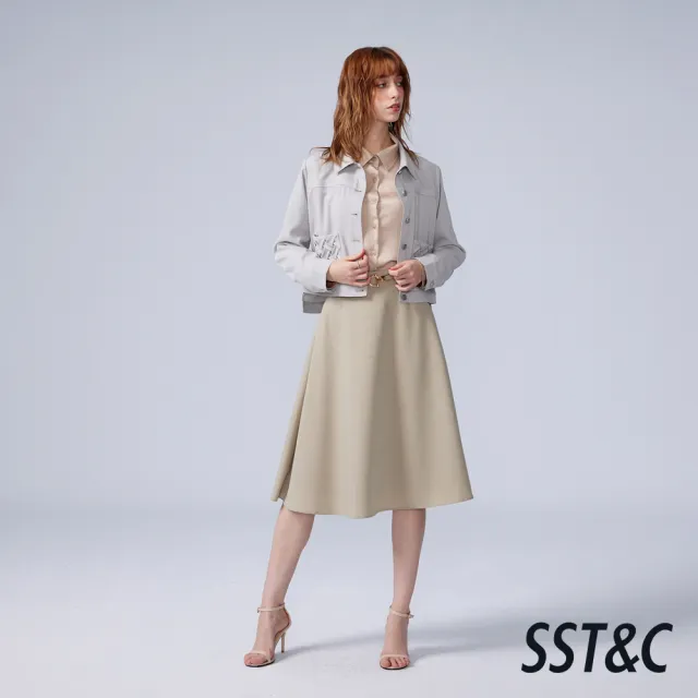 【SST&C】女裝_灰藍色短版口袋壓褶女休閒外套82126311001(換季55折)