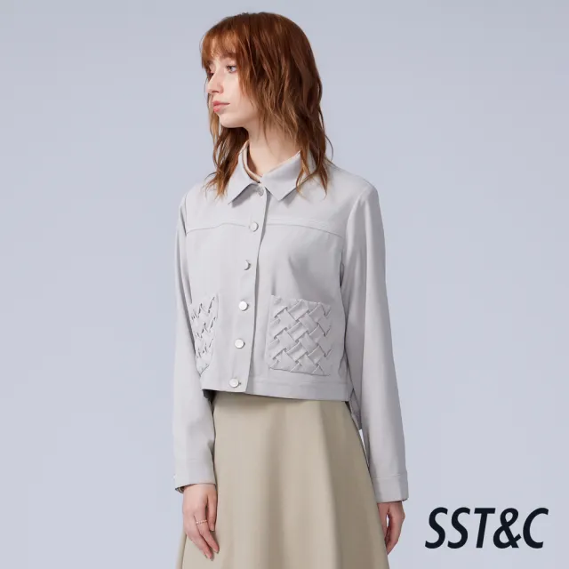 【SST&C】女裝_灰藍色短版口袋壓褶女休閒外套82126311001(換季55折)