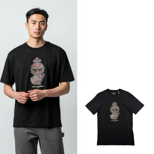 【KARL LAGERFELD 卡爾】騎士塗鴉 短T 卡爾 老佛爺 男款 紅色線條 圓領 短袖 T恤 大尺碼 @1847BY4