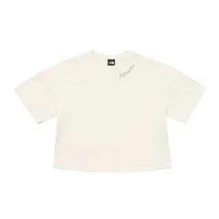【The North Face】北面女款米白色刺繡LOGO短版短袖T恤｜8GW6QLI