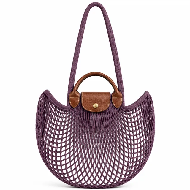 【LONGCHAMP】LE PLIAGE FILET系列網狀棉質手提/肩背兩用包(大/深紫)