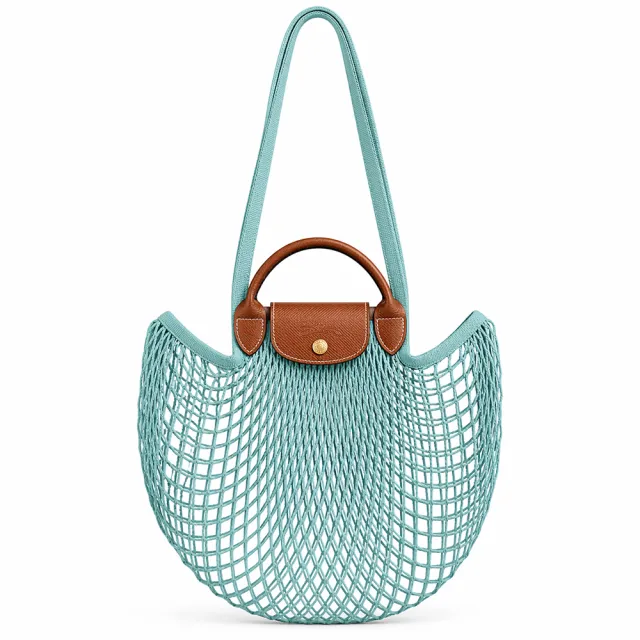 【LONGCHAMP】LE PLIAGE FILET系列網狀棉質手提/肩背兩用包(大/潟湖藍)