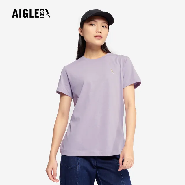 【AIGLE】女 涼感短袖T恤｜AG-5P229A117 灰綠(女上衣 T恤 短袖T恤 涼感 透氣)