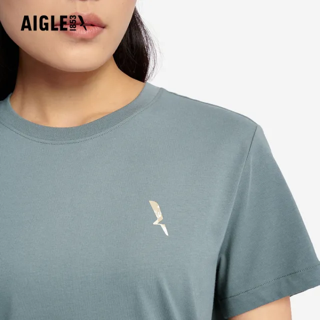 【AIGLE】女 涼感短袖T恤｜AG-5P229A117 灰綠(女上衣 T恤 短袖T恤 涼感 透氣)