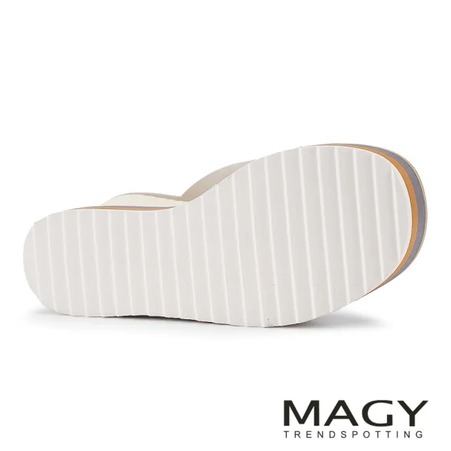 【MAGY】牛皮金屬裝飾厚底楔型涼拖鞋 白色