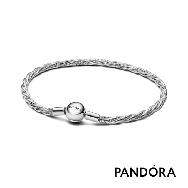 【Pandora 潘多拉】Pandora 圓形鏈扣扭紋蛇鏈(925銀)-飾品/情人節禮物/生日禮/純銀