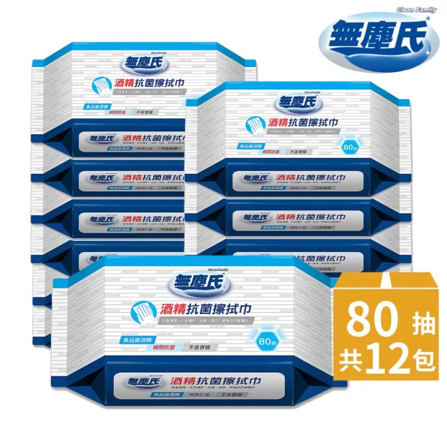 【無塵氏】酒精擦抗菌濕巾 80抽x12包/箱