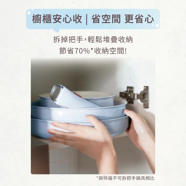 【Tefal 特福】巧變精靈系列可拆式不沾鍋5鍋11件組-天空藍(IH爐可用鍋/電磁爐適用/露營好攜帶)