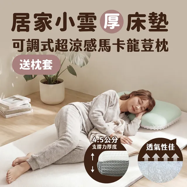 【PeNi 培婗】馬卡龍荳枕 60x40x(6+2)cm x1  +  居家小雲厚床墊 單人加大105x188cm x1+枕套