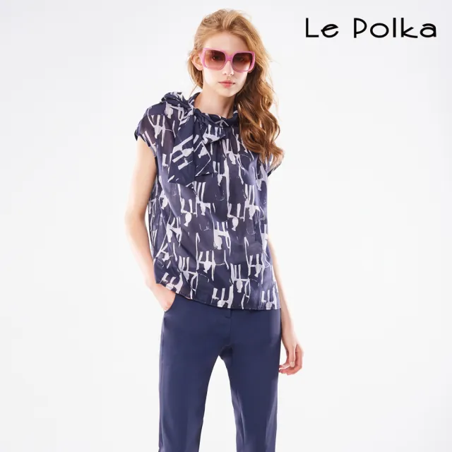 【Le Polka】幾何印花領結上衣-女