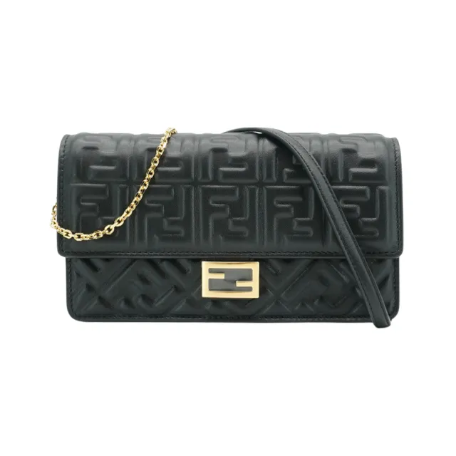 【FENDI 芬迪】Baguette 全皮壓紋肩背兩用包Woc(8M0498-黑)
