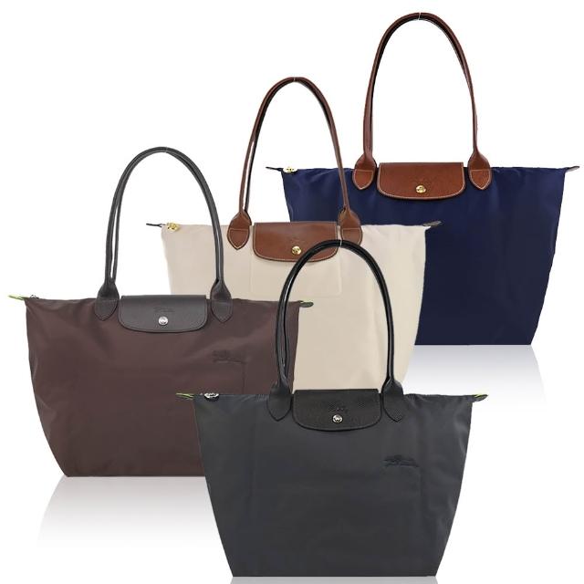 【LONGCHAMP】經典原創/刺繡長把再生尼龍摺疊肩背水餃包(大/多色選)