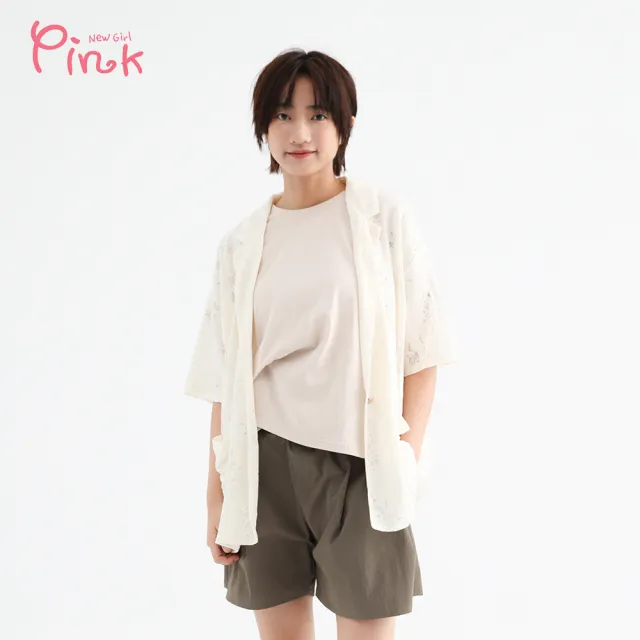 【PINK NEW GIRL】縷空蕾絲短袖西裝外套 (2色) A2701AD