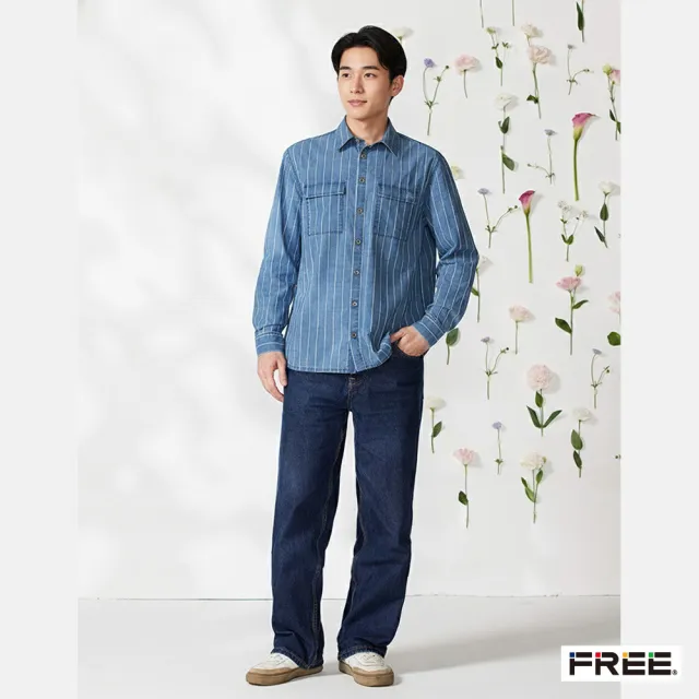 【FREE】INDIGO雙口袋刺繡男版牛仔襯衫