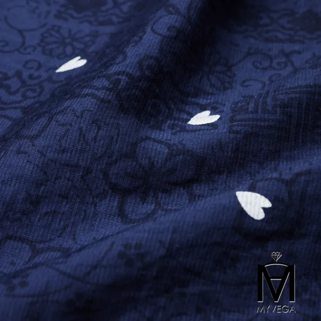 【MYVEGA 麥雪爾】MA天絲立體剪裁愛心印花上衣-深藍(女上衣/短袖上衣/純棉T)
