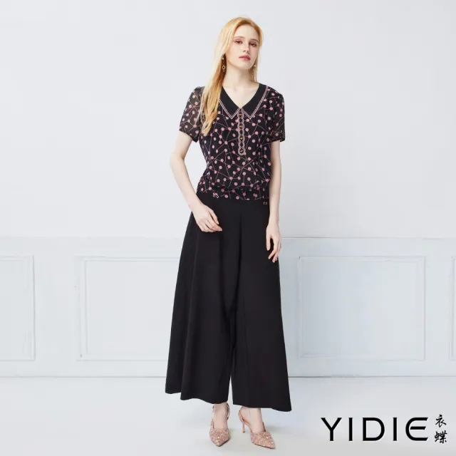 【YIDIE】點點刺繡雪紡上衣-黑