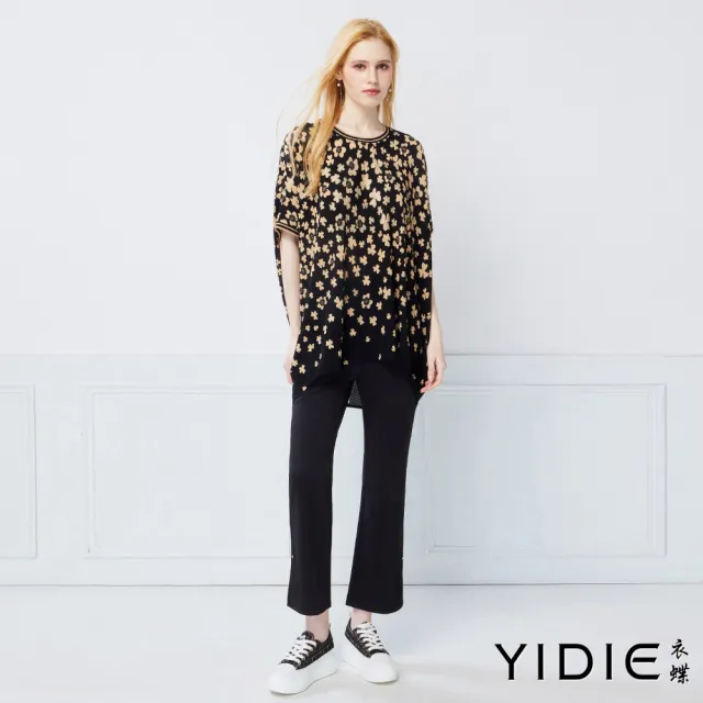 【YIDIE】滿版花卉亮鑽上衣-黑