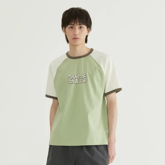 【COVERNAT】官方旗艦館 ON A TRIP滾邊短袖T恤(UNI短袖上衣 SOOBIN同款 白/鼠尾草綠色)