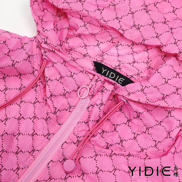 【YIDIE】活力甜美幾何印花連帽防風外套-桃粉