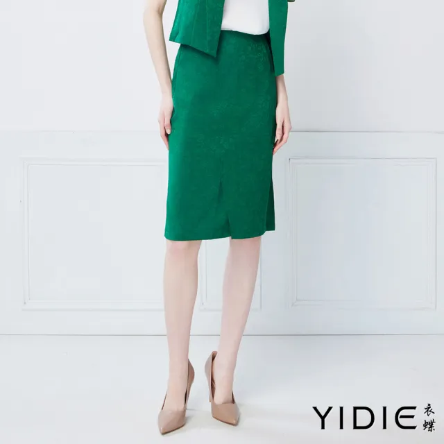【YIDIE】復古伶俐緹花西裝領套裝-綠(上下身分開販售)