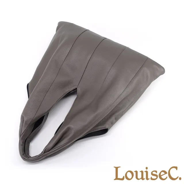 【LouiseC.】雙11 Tree House 進口小牛皮時尚直紋三角造型手提肩背斜背購物真皮包-灰色(CC3386-1