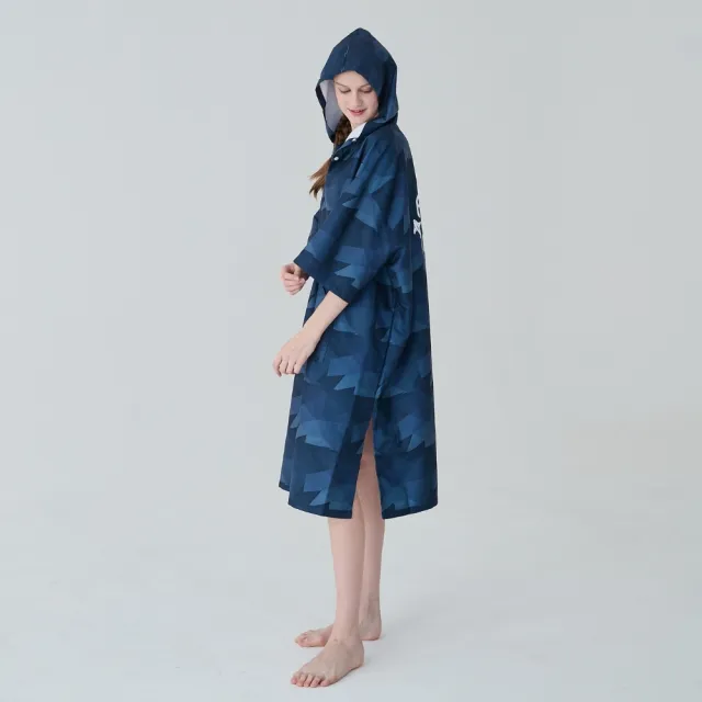 【haolang 浩浪】深海藍女款快乾毛巾衣 斗篷浴巾衣 連帽浴巾衣 衝浪浴巾衣 海灘浴巾衣-H46101