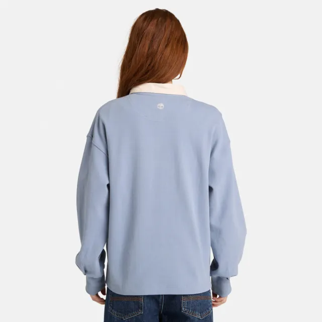 【Timberland】女款灰藍色寬版橄欖球Polo衫(A43RQB88)