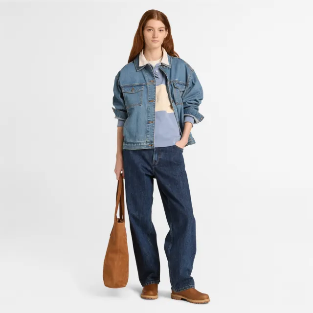 【Timberland】女款灰藍色寬版橄欖球Polo衫(A43RQB88)