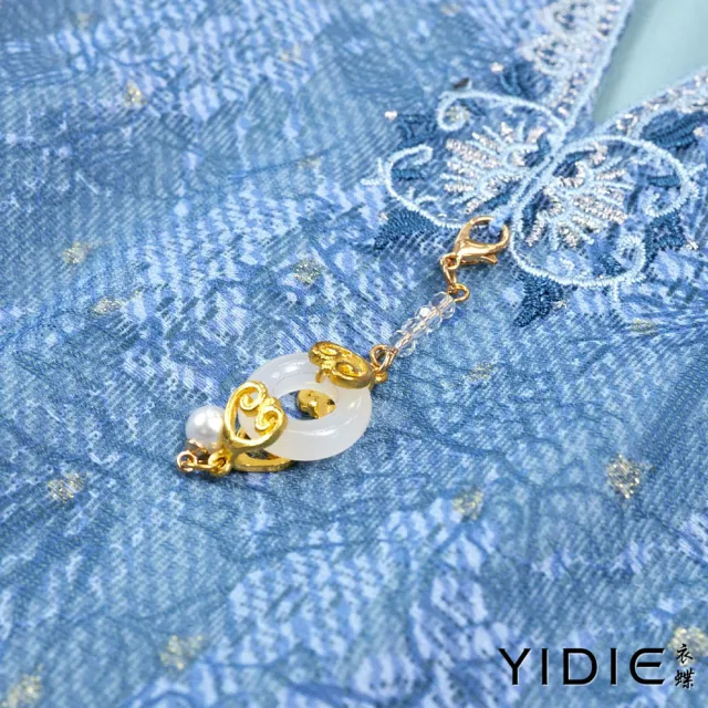 【YIDIE】雅致花綻蕾絲長洋裝-水藍