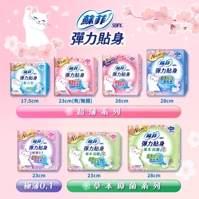 【Sofy 蘇菲】彈力貼身超薄體貼日用潔翼/基本衛生棉23-28cm(10-14片x4包/組)
