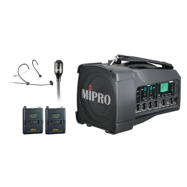 【MIPRO】MA-100D 配1領夾+1頭戴無線麥克風(5.8G藍芽雙頻道迷你型無線喊話器)