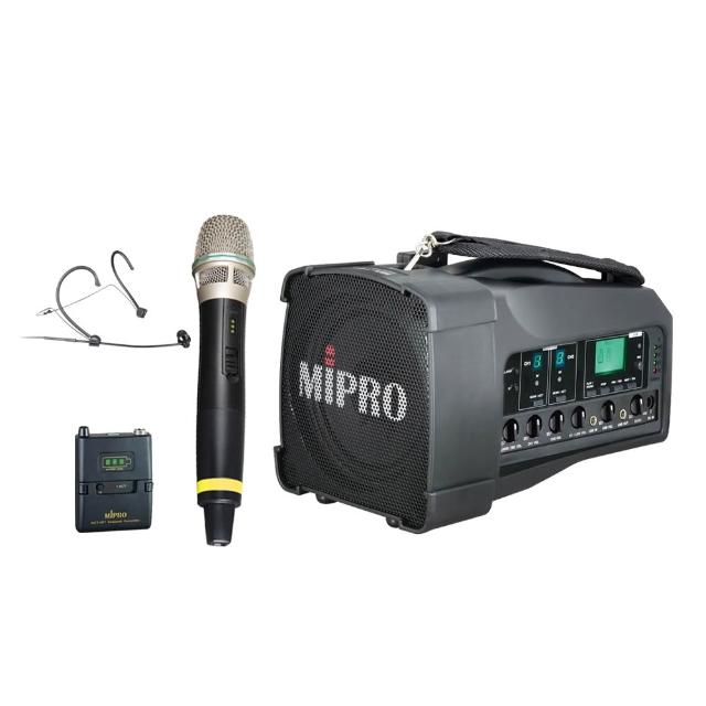 【MIPRO】MA-100D 雙頻道迷你型無線喊話器5.8G 配1頭戴+1手握58H無線麥克風