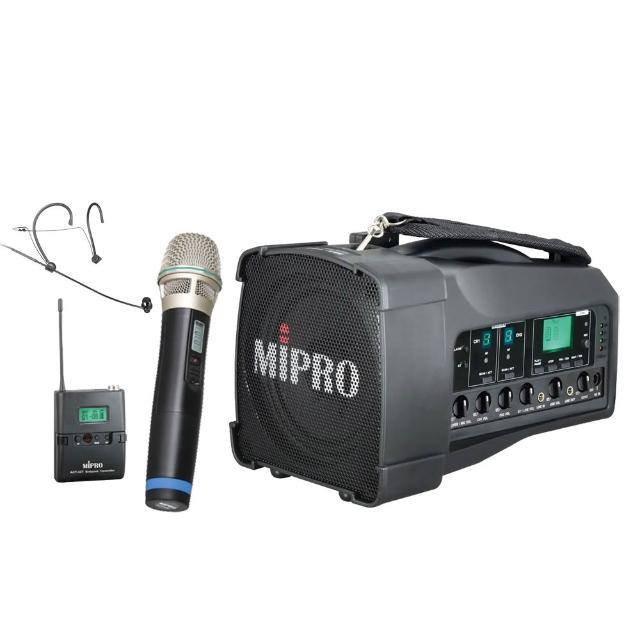 【MIPRO】MA-100D+1手握+1頭戴式克風(雙頻道迷你無線喊話器 肩掛式/遠距教學)
