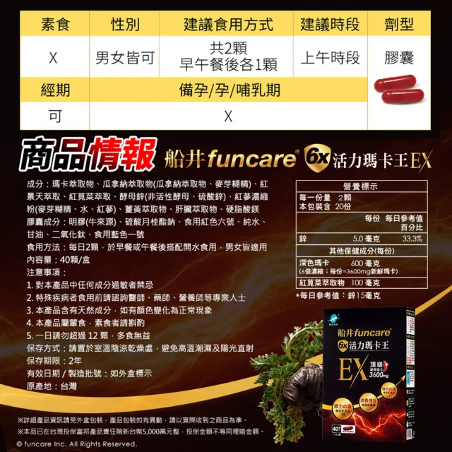 【funcare 船井生醫】6X活力瑪卡王膠囊EX 40顆/盒x3