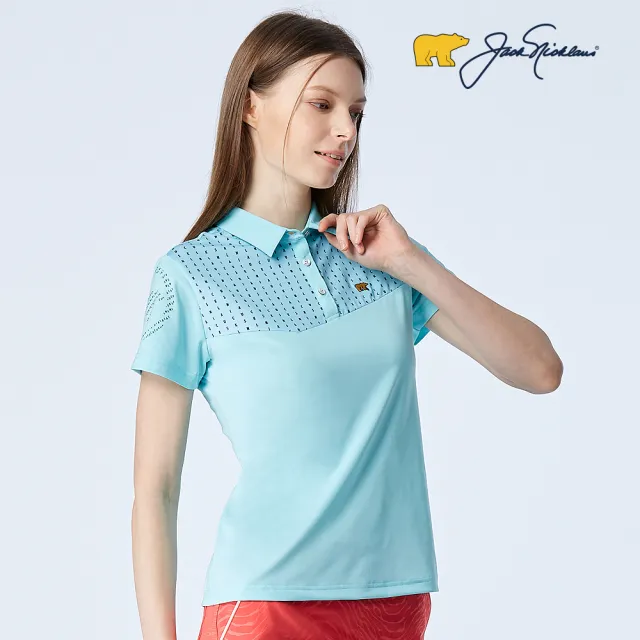【Jack Nicklaus 金熊】GOLF女款彈性剪接吸濕排汗高爾夫球/POLO衫(淺藍色)